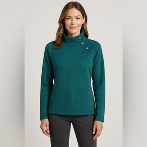 Eddie Bauer Women’s Snap Neck Fleece Pullover Teal Green Sweater Size Small